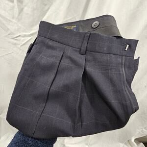 Brooks Brothers Navy Blue Windowpane Cuffed Wool Dress Suit Pants 36x28 SOFT